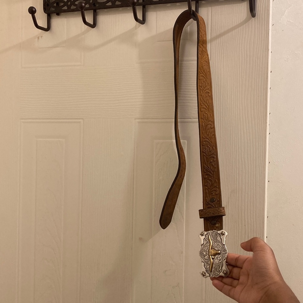 Brown Leather Belt with Silver Buckle